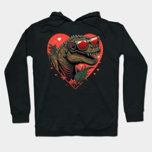 dinosaur valentines day wearing sunglasses Hoodie